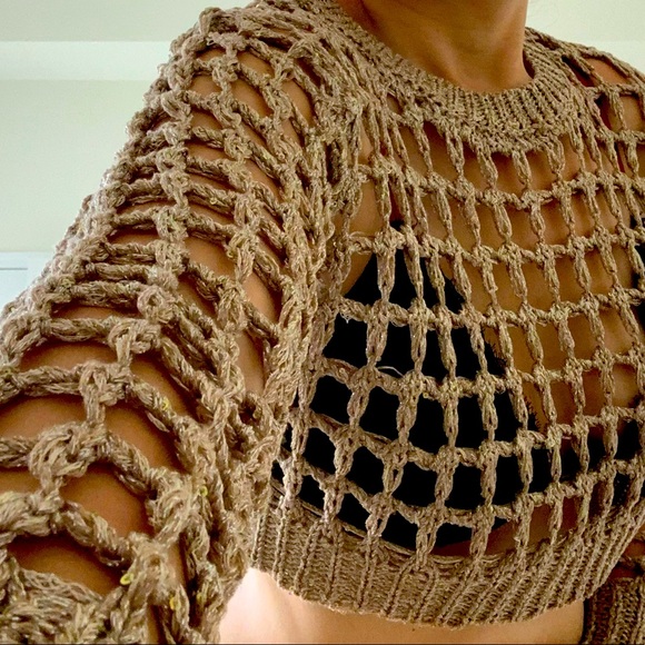 Crochet hollow knit sequinned crop top S/M - Picture 3 of 10